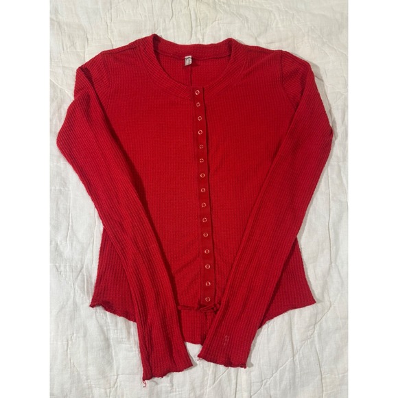 Free People Tops - Intimately Free People Going Places Cardi Red Waffle Knit Snap Front Henley Top